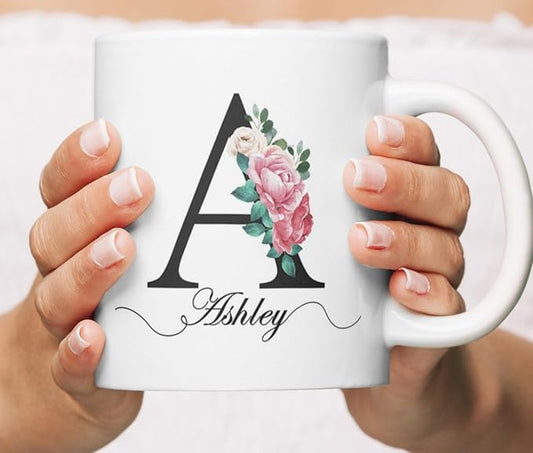 Personalized Monogrammed Mug for Women with Name and Initial - Custom Monogram Coffee Mugs - Initial Mugs - Mother's Day Gifts, Birthday Gift for Woman - Bridesmaid Mug
