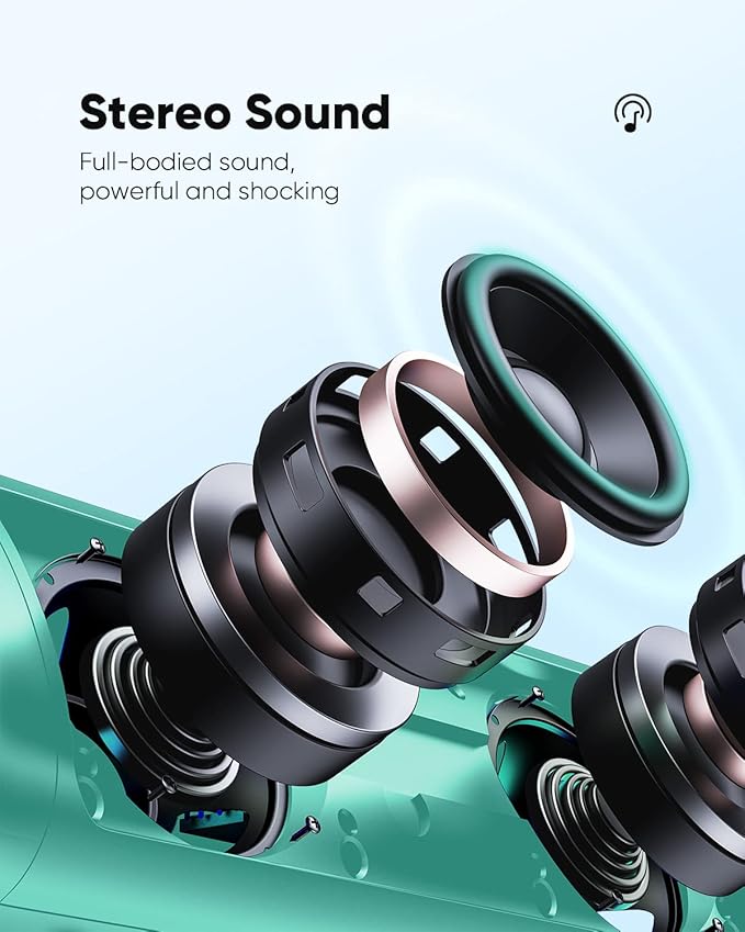 Bluetooth Speaker with HD Sound, Portable Wireless, IPX5 Waterproof, Up to 20H Playtime, TWS Pairing, BT5.3, for Home/Party/Outdoor/Beach, Stocking Stuffers, White Elephant Gifts for Adults (Teal)