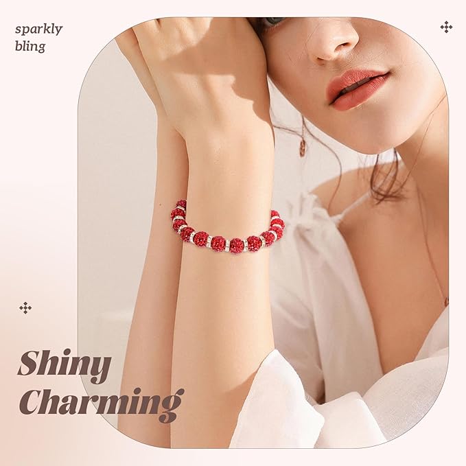 160pcs 10mm Rhinestone Beads for Jewelry Making, Red Shiny Round Disco Ball Beads Bulk, Sparkle Crystal Clay Christmas for Bracelet Baseball Necklace Earring Crafting and DIY