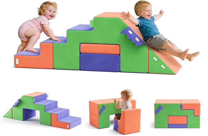 Lischwert Foam Climbing Blocks for Toddlers 1-3, Soft Play Set with Crawling Exploration Toys, Indoor Outdoor Infant Safe Blocks for Baby Gym Toddler Playground