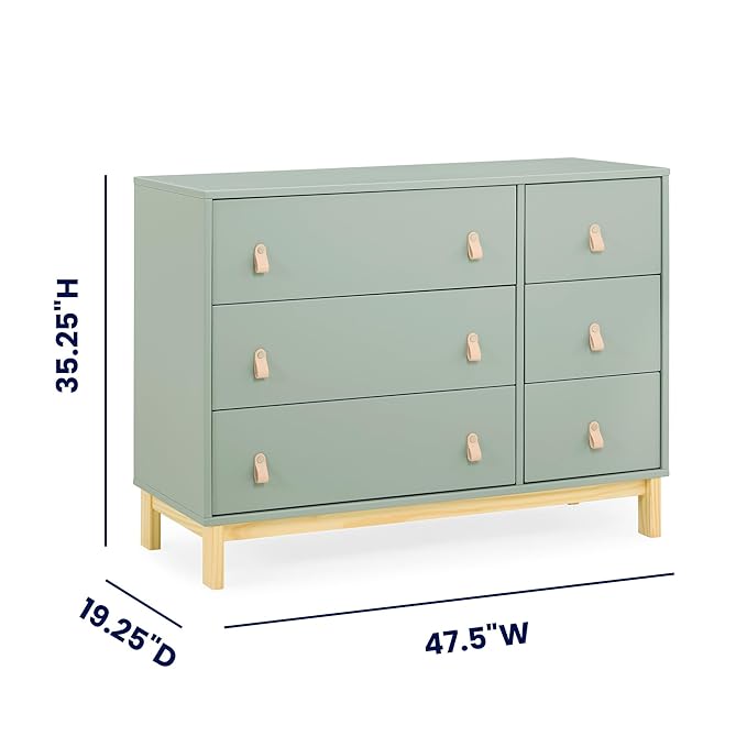Delta Children babyGap Legacy 6 Drawer Dresser with Leather Pulls and Interlocking Drawers Greenguard Gold Certified, Sage Green w/Natural