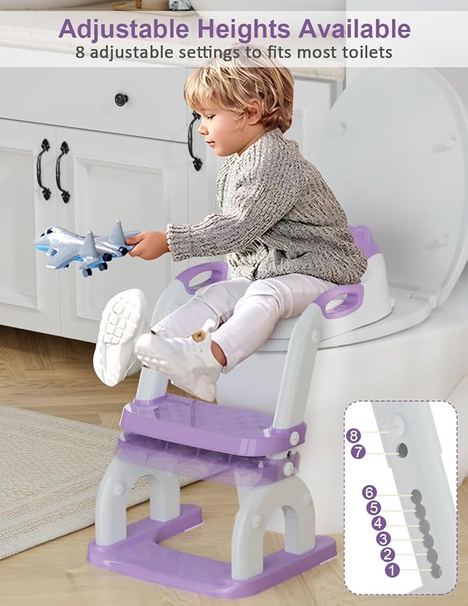 Potty Training Seat with Step Stool Ladder, Potty Training Toilet Seat with Soft Seat Splash Guard, Adjustable Height, 2 in 1 Potty Seats for Toddlers Kids Boys Girls