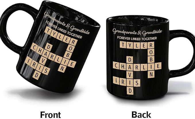 Trending Custom Grandparents & Grandkids Forever Linked Together Crossword Puzzle Personalized Mug, Gift For Large Family, Parent, Grandparents, Siblings, Brothers, Sisters on Birthday Christmas