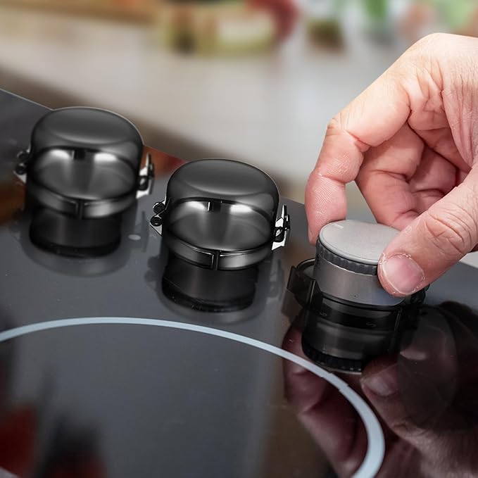 5pcs Stove Knob Cover: 3.5in Child Proofing Cover Knob Easy Install for Kitchen Stove Locks Door Child Proof Clear Plastic Black