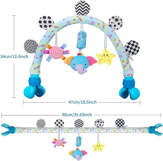 Travel Arch Bassinet Mobile Toys for Infant & Toddlers,Clip on Stroller Toy Crib Accessory & Pram Activity Bar Toy for Indoor and Outdoor (Elephant)