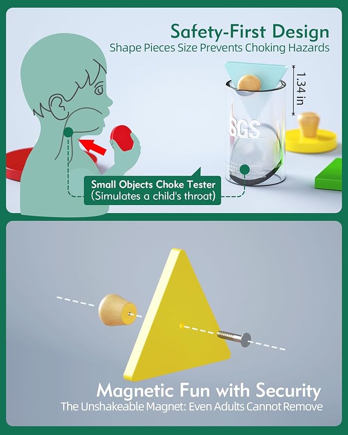 Boby Montessori Puzzles for Babies 12-18-24 Months, Wooden Jumbo Knob Peg Puzzle Shape sorter for Toddlers 1-3 Year Old, Early Learning Sensorial Toys (Shapes & Size Sorting Puzzle)