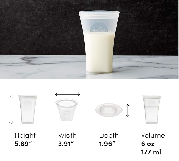 Zip Top Reusable 100% Silicone Breast Milk Storage Bags That Stand Up Stay Open and Zip Shut, Made in The USA - Set of 2 Bags