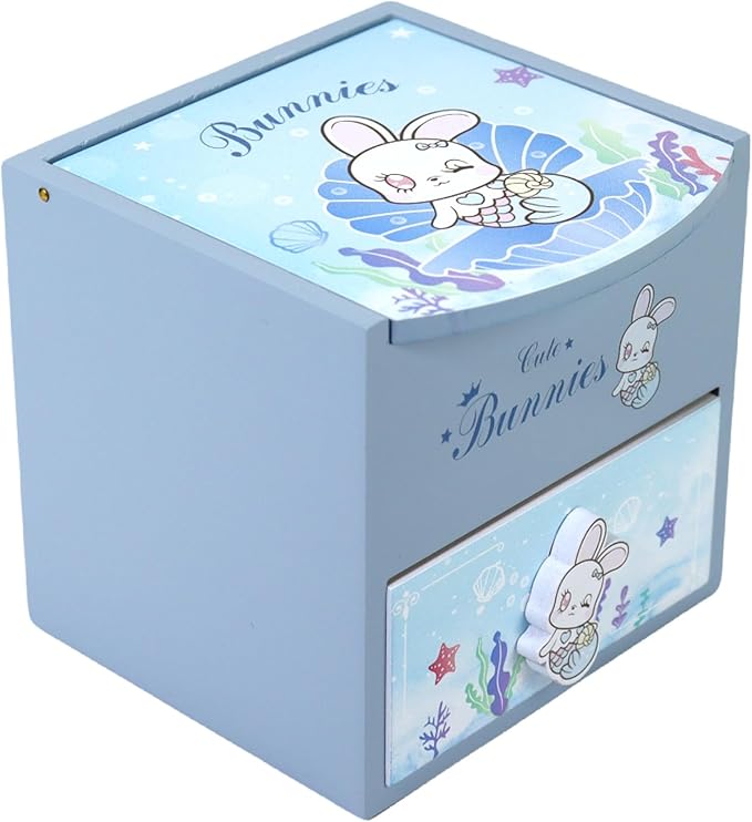 Girl Jewelry Box blue Cute bunny Tabletop Storage Box Little girl birthday christmas Gift kids jewelry box Organizer