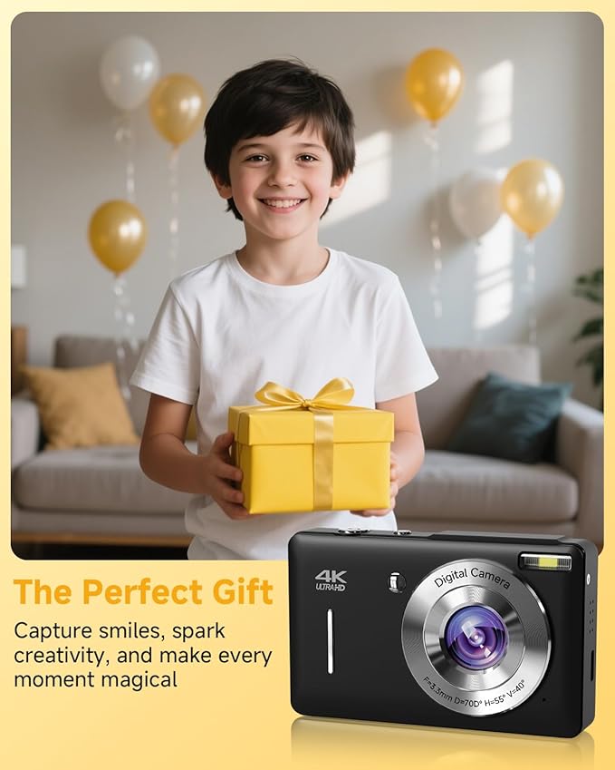 Digital Camera, 44MP FHD 1080P Camera for Kid with 16X Zoom Anti Shake, Compact Small Camera with 32GB SD Card, Digital Camera for Teens for Teens Girls Kids Adults(Black)
