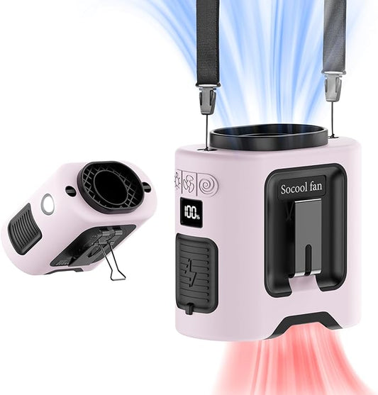 Socool 14500mAh Portable Waist Fan Clip on Belt 360 Rotation Wearable Rechargeable Personal Shirt Fan, 67H Cooling 5-Speed Battery Operated with Light, Neck Fan Hands-Free for Outdoor Jobsite Camping