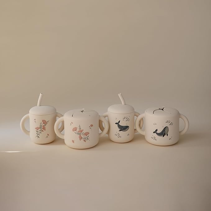 mushie Silicone Snack Cup | Spill Proof Food Container for Toddler and Baby (Pink Flowers)