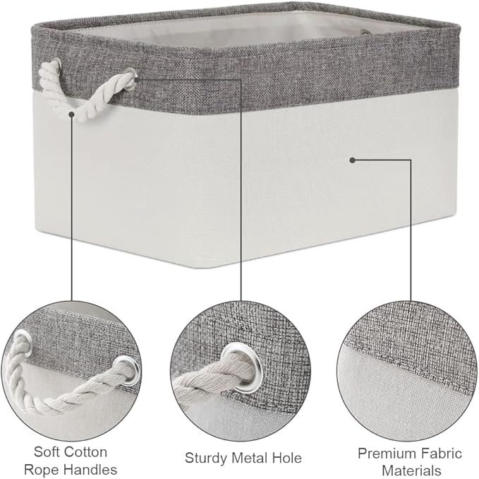 Organization and Storage Bins for Shelves - Large 4 Pack 16x12x8 inch Collapsible Storage Basket for Organizing, Fabric Storage Cubes for Box Closet Cloth Toy Nursery Books Kids (Grey & White)