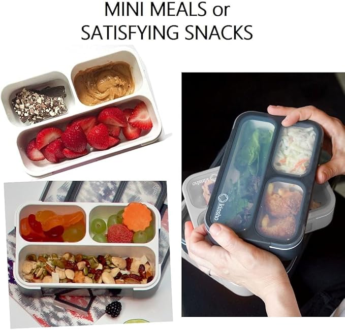 Snack Containers for Adults or Kids - MINI Bento Lunch Box | Small Leakproof Container Set for Toddlers Boys Girls, Bento-Boxes for School Daycare Travel Lunches Snacks | BPA Free | Grey Black 2 pack