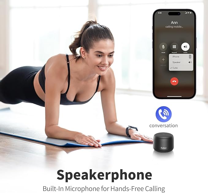 Bobtot Portable Bluetooth Speakers with Strap Easy to Carry, Wireless IPX5 Waterproof Mini Speaker with Loud Stereo Sound, 20 Hours Playtime, Rechargeable Battery, Built-in Microphone, Black