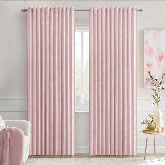 MIULEE Baby Pink Back Tab Blackout Curtains 84 Inch Length 2 Panels Set for Living Room Bedroom Privacy, Rod Pocket/Pinch Pleated Thermal Insulated Room Darkening Light Blocking Drapes, W66xL84