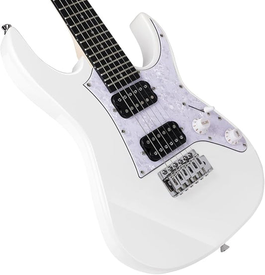 Bullfighter 34 Inch Kids Mini Strat Electric Guitar for Boys Girls, Beginner’s Electric Guitar Kit with Gig Bag, Picks, Cable, Strap, Extra Strings D120-R (blue) (White)