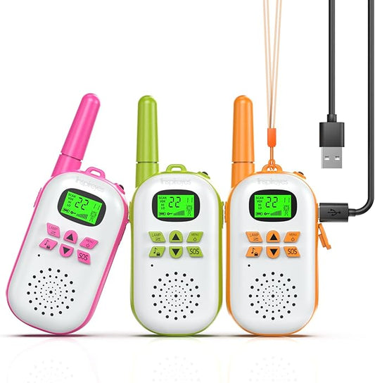 Walkie Talkies for Kids Rechargeable,Toys for Boys and Girls Ages 3-12, 3 Pack Long Range 2-Way Radios, Birthday Gifts,Christmas Stockings, Outdoor Play, Family Games, Hiking Camping Gear