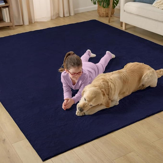 GORILLA GRIP Ultra Soft Washable Area Rug, 8x10, Stain and Slip Resistant Plush Thick Carpet for Bedroom Living Room, No Shed Floor Rugs, Pet Friendly, Dorm Essentials, Nursery Home Decor, Navy Blue