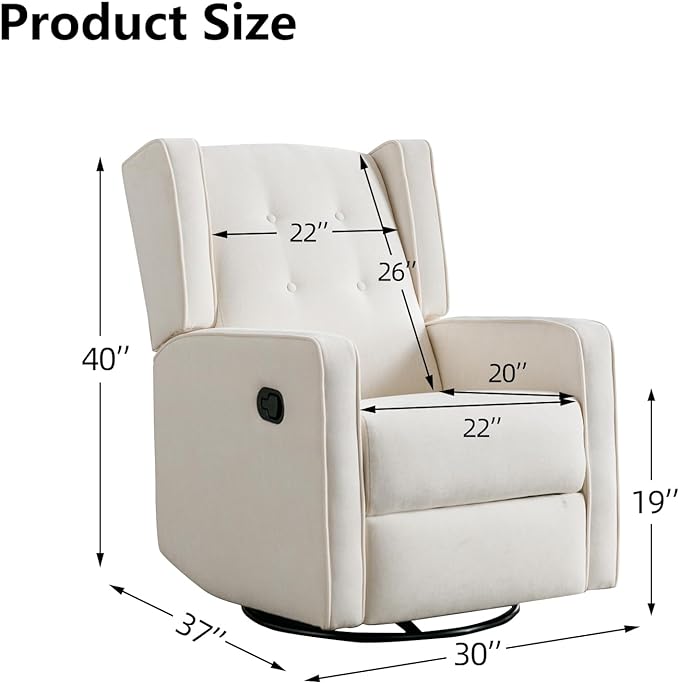 Swivel Rocker Recliner Chair, Nursery Glider Chair, Nursery Rocking Chairs, Manual Reclining Chair, White