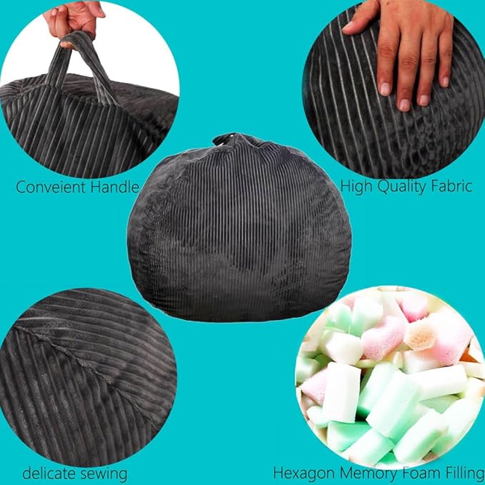 Bean Bag Chairs with Faux Rabbit Fur Cover, 4 ft Giant Memory Foam Bean Bag Chairs for Adults/Teens with Filling,Ultra Soft Faux Fur Fabric, Round Fluffy Sofa for Living Room Bedroom College Dorm