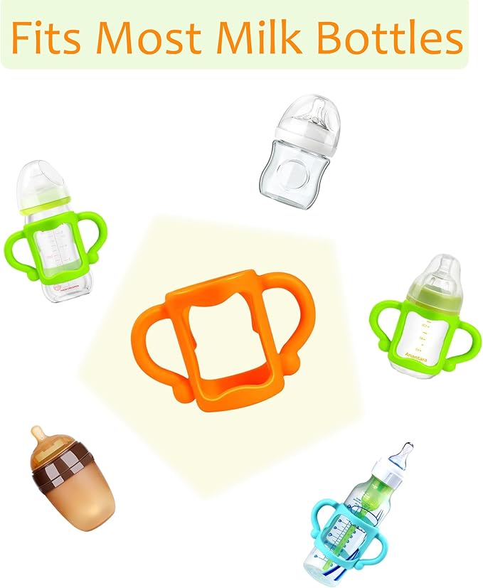 RTMOK Bottle Handles for Dr. Brown's Narrow Baby, Wide-Neck, Removable Easy-Grip Transitional Sippy Cup Handles, 100% Silicone-BPA-Free Material, 4m+ (Blue+Green+Yellow)