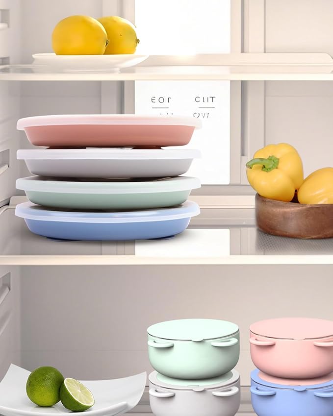 Stainless Steel Toddler Suction Plate with Lid, Deepened 9" Divided Plates with Removable Silicone Sleeves for Kids, Non Toxic Unbreakable Snack Dishes Set of 4, Sage Blue Gray Blush