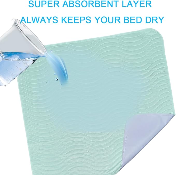 Absorbent Bed Pads for Incontinence - Washable, Reusable, 4-Layer Waterproof Mattress Protectors (36x38 Inch - 4 Pack)