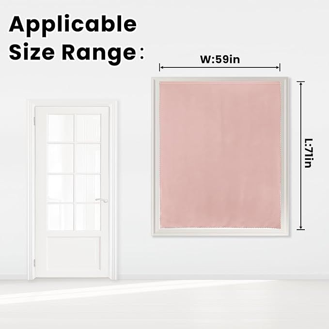 Self Adhesive Blackout Curtains- Stick on Curtains Shades Window Blinds Curtains No Rod Needed Easy to Hang Curtain, Use for Bedroom, Living Room,Roman Shades, 59" W X 71" L, Pink, 1 Panel
