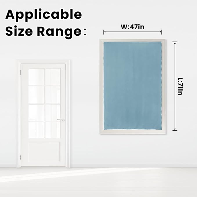 Self Adhesive Curtains, Black Out Shade for Window, Blackout Fabric Temporary Window Coverings Easy to Hang Curtains No Rod Needed, Use for Bedroom, Room, Kitchen, 47" W X 71" L, Lake Blue, 1 Panel