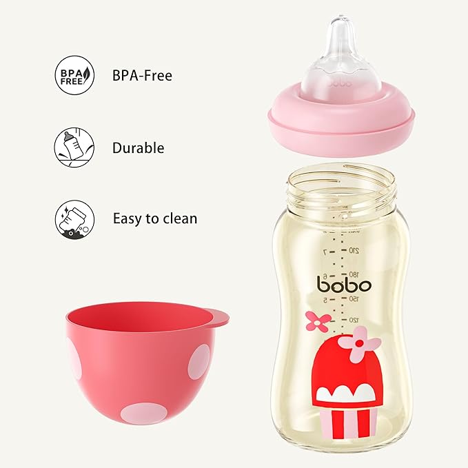 YOHKOH PPSU Baby Bottle Wide Neck, Newborn Anti-Colic Baby Bottle with Natural Response Nipple, Streamlined Body, Easy to Clean (8.8oz (Pack of 4), Red)