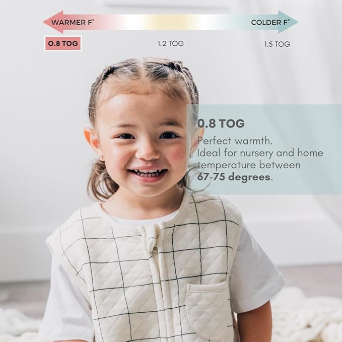 Tealbee Dreamsuit - Toddler Sleep Sack with feet 12-18 Months, 18-24 Months - 0.8 TOG Lightweight Baby Wearable Blanket for Walkers - Rayon Made from Bamboo, Organic Cotton Sleep Bag - Checkered