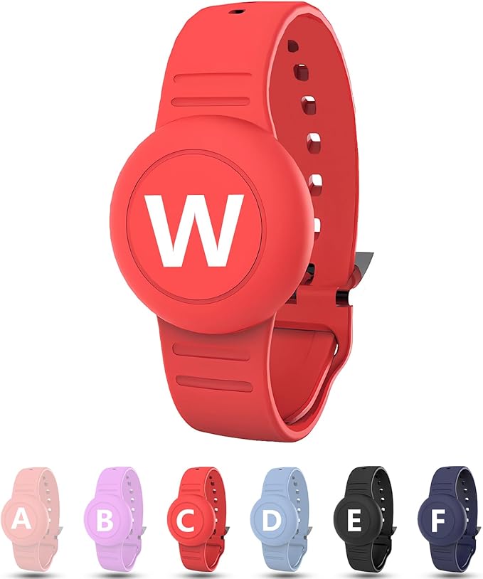Waterproof Bracelet for AirTag Kids, Personalized Initial Letter Hidden Holder Compatible with Air Tag, Silicone Case for Airtag Adjustable Anti-Lost GPS Tracker for Toddler Child Elder, W