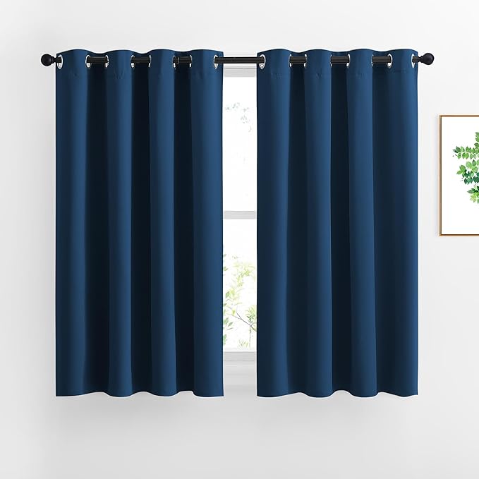 NICETOWN Blackout Moroccan Blue Curtains for Bedroom - Thermal Insulated Grommet Solid Window Treatments Energy Saving Sound Reducing Drapes for Bathroom, 2 Panels, W46 x L54