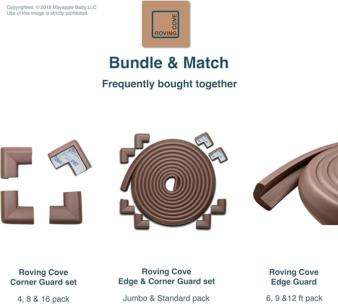 Roving Cove HeftyFit Corner Protector for Baby (4 Large Corners), Heavy-Duty Soft Rubber Foam Furniture Corner Bumper Guards, 3M Adhesive Pre-Taped, Coffee Brown
