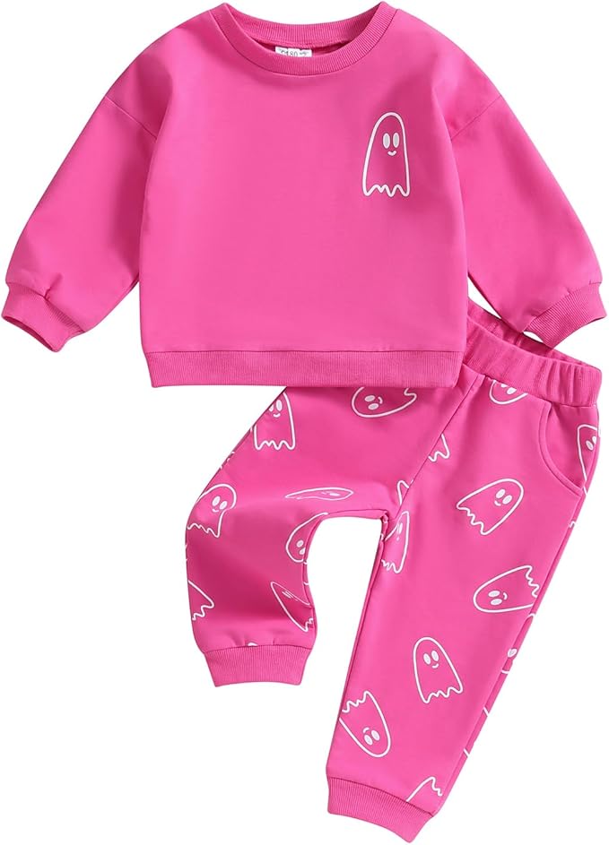 0-4T Toddler Boy Girl Halloween Outfit Fall Clothes Ghost Long Sleeve Sweatshirt Top Pants Baby Halloween Clothes