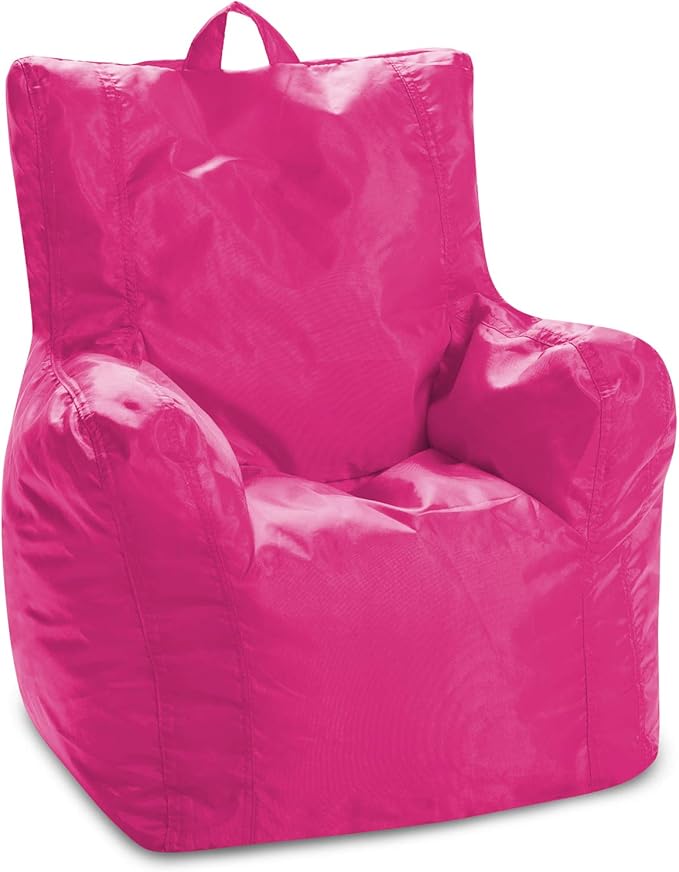 Posh Creations Bean Bag Chair Structured Seat for Toddlers and Kids, Comfy Chair for Gaming, Reading, and Watching TV for Children, Pasadena Chair, Nylon - Pink