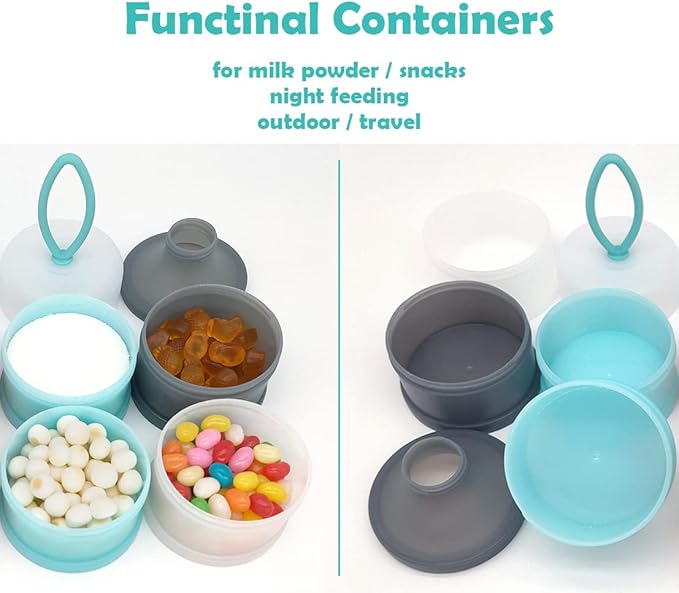 Baby Formula Dispenser, Portable Milk Powder Dispenser Container, Baby Feeding Travel Storage Container, Non-Spill Stackable Baby Snack Storage Container, BPA Free, 4 Compartments, 2 Packs