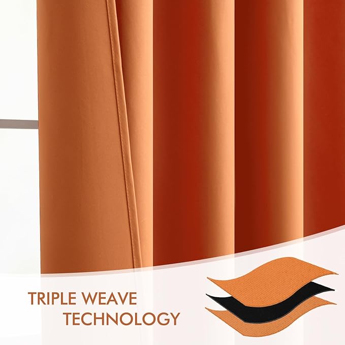 MIULEE Orange Back Tab Blackout Curtains 90 Inch Long 2 Panels Set for Living Room Bedroom Privacy, Rod Pocket/Pinch Pleated Fall Thermal Insulated Room Darkening Light Blocking Curtain, 52 x 90 Inch