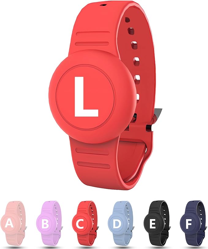 Waterproof Bracelet for AirTag Kids, Personalized Initial Letter Hidden Holder Compatible with Air Tag, Silicone Case for Airtag Adjustable Anti-Lost GPS Tracker for Toddler Child Elder, L