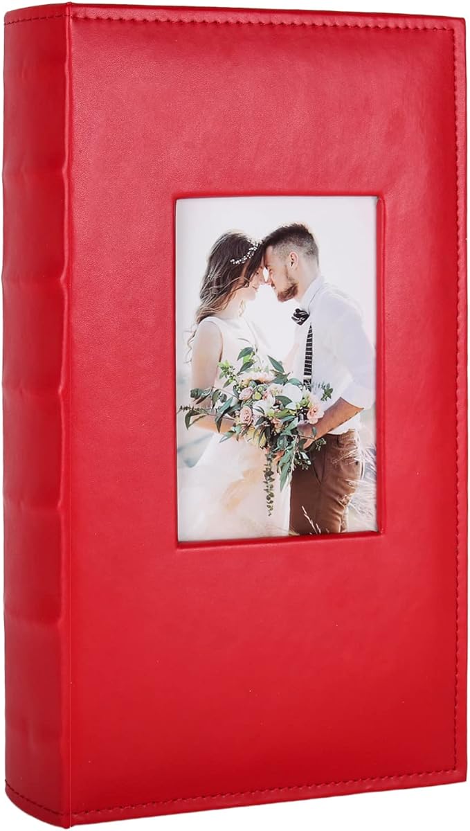 RECUTMS Photo Album 4x6 300 Photos Black Black Page PU Leather Pockets Pictures Albums Birthday Wedding (Red)