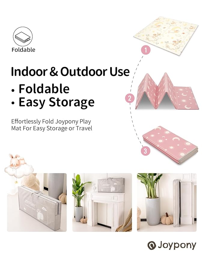 Baby Play Mat, 79" X 71" X 0.6" Extra Large & Thick Reversible Foldable Play Mats for Babies and Toddlers, Anti-Slip Portable Baby Floor Mat for Tummy Time, Baby Mat for Floor with Travel Bag