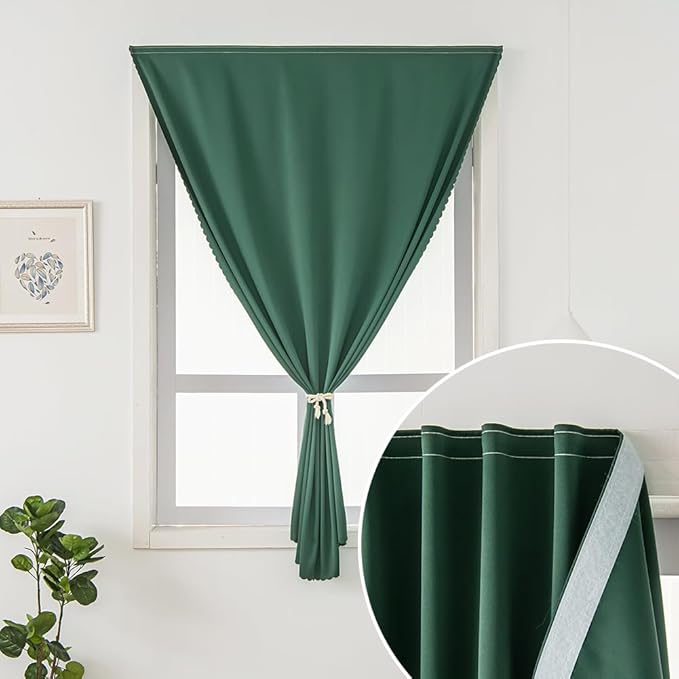 Blackout Curtains for Bedroom Stick On Curtains Window Shades Pull Down Blackout Window Cover No Drillng Self Adhesive Curtains No Rod Small Curtain, 59" W X 71" L, Dark Green, 1 Panel