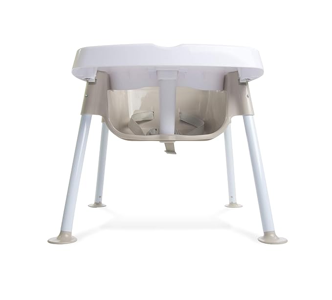 Foundations Secure Sitter 7" Feeding Chair, Stable “No Tip” Feet, 3-Point Adjustable Harness, Removable Tray, Easy to Clean, Smooth Plastic (White/Tan)