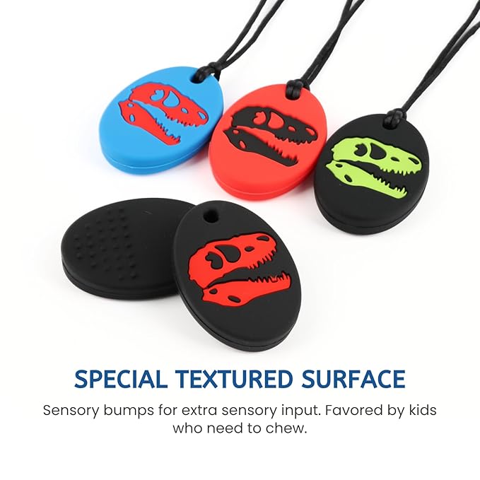 Chew Necklaces for Sensory Kids, Silicone Chewy Necklace, Oral Motor Chewy Teether Toys for Chewers with Autism, ADHD, SPD, or Biting Needs, 5 Colors