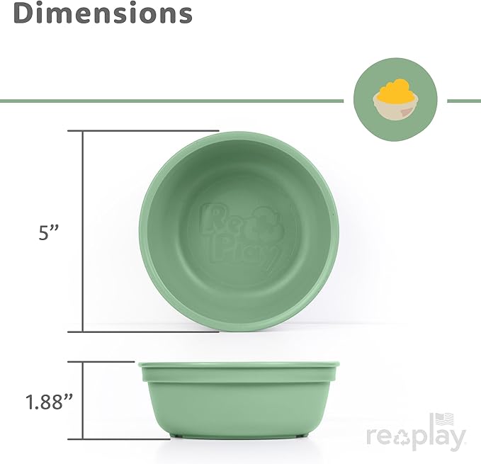Re-Play 12 Oz. Toddler Bowls for Snack and Everyday Dining - Dishwasher and Microwave Safe - Made in USA - Set of 3-5.75" x 5.75" x 2" - Beach Baby
