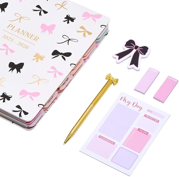 Votum August 2025 to January 2027 Large Back to School Academic Planner- Daily, Weekly & Monthly Organizer with Pens, Stickers, Sticky Notes, and a Sturdy Cover - Bows Pink