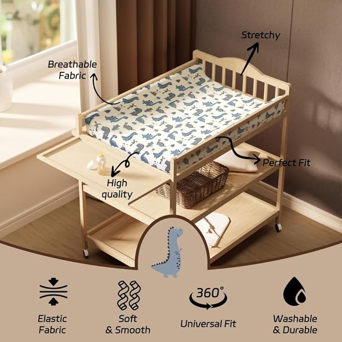 4 Pack Soft Baby Boy Sheets Dinosaur Star Cloud Soft Polyester Neutral Unisex Fitted Sheets Set for Baby Boys