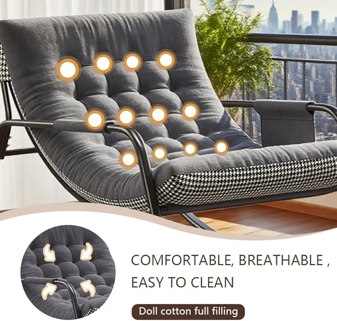 Oversized Rocking Chair with Cushion, Indoor Outdoor Lounge Patio Recliner Rocker with Armrests, Supports 330 lbs, Comfortable Papasan Chair for Bedroom, Living Room, Porch, Garden -Grey