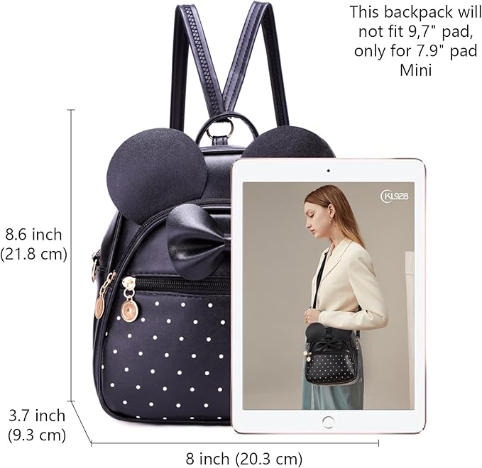 KL928 Girls Bowknot Polka Dot Cute Mini Backpack Small Daypacks Convertible Shoulder Bag Purse for Women