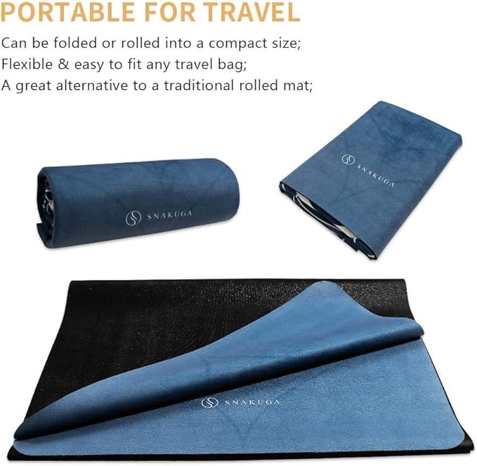 Travel Yoga Mat, Non Slip Exercise Suede Mat with Carry Bag, All-Purpose Fitness Mat with High Density Anti-Tear Surface for Women, Ideal for Pilates Workout (72'' x 24'' x 1.5mm Thick)